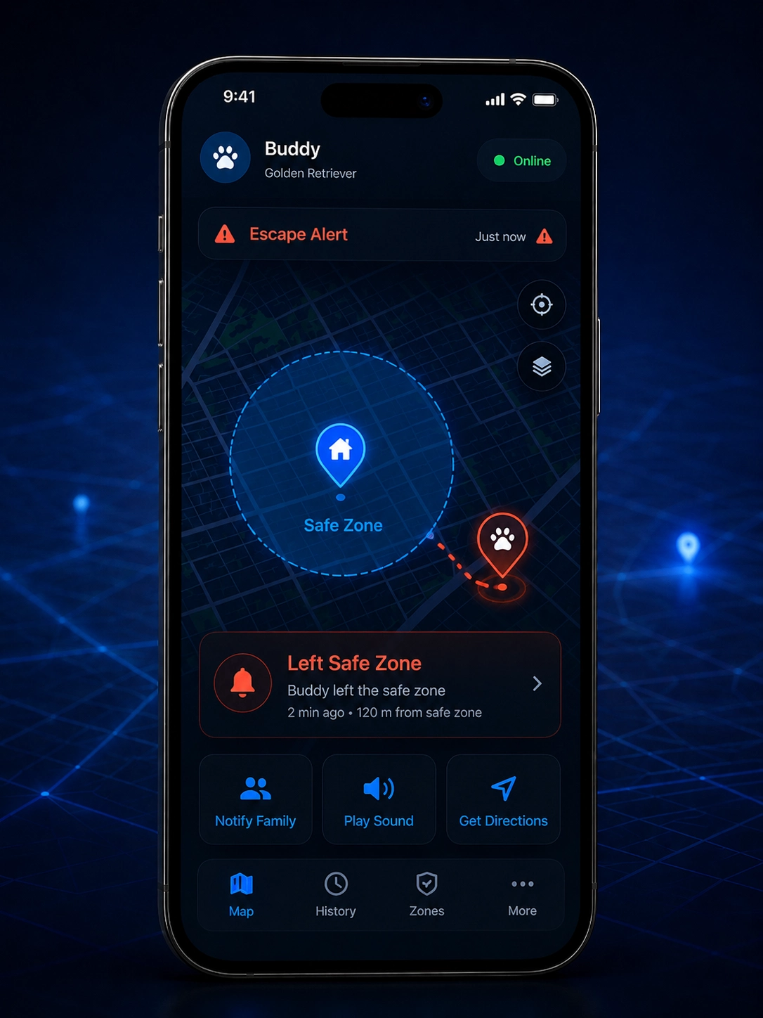 Virtual fence and escape alert interface screen